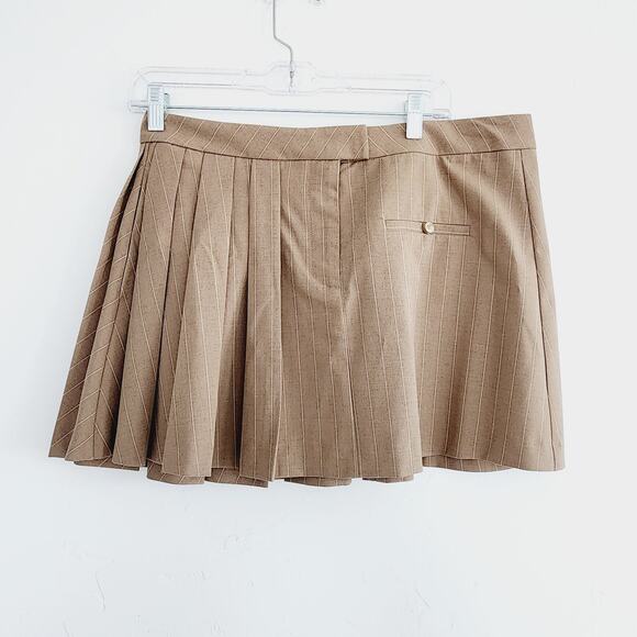 Zara Tan Brown Pinstriped Box Pleated Mini Skirt with Pocket Size XL - Picture 6 of 12